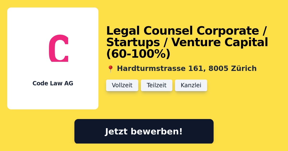 Legal Counsel Corporate / Startups / Venture Capital (60100) bei Code