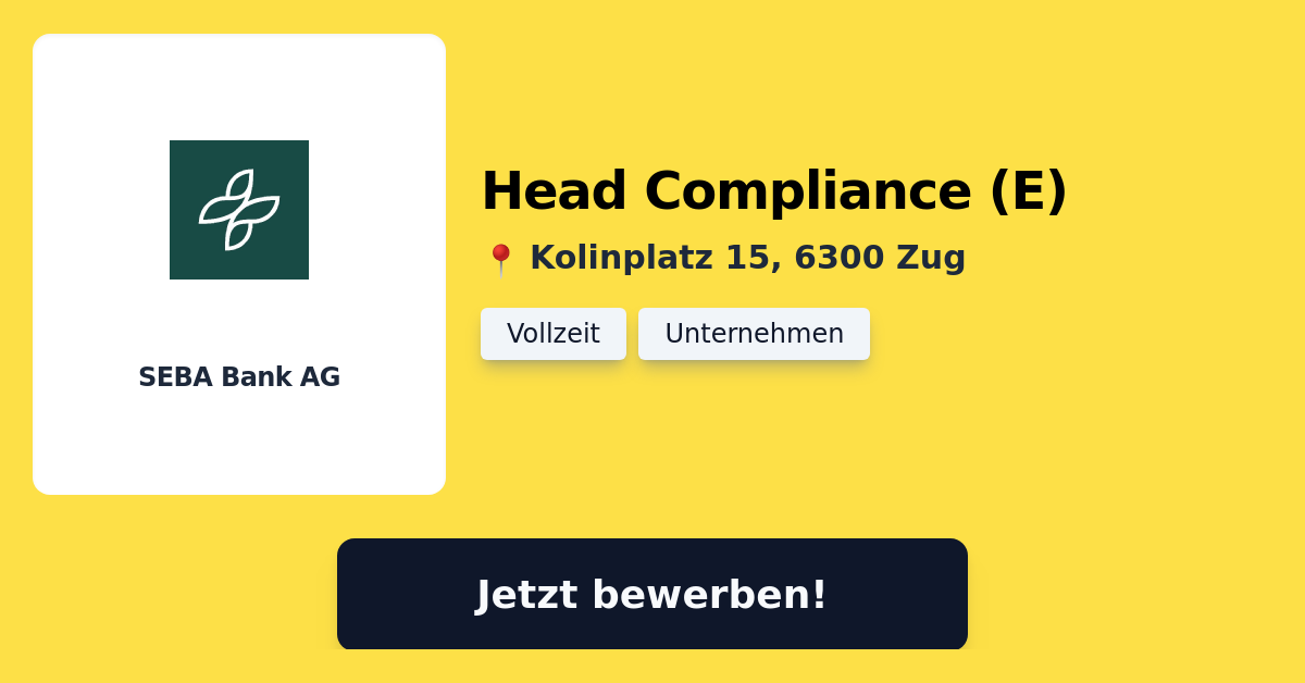 Head Compliance (E) bei SEBA Bank AG